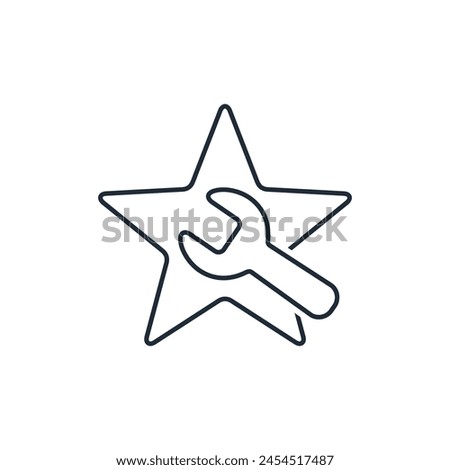 Star with wrench. Configure, adjust quality.Vector linear icon isolated on white background.