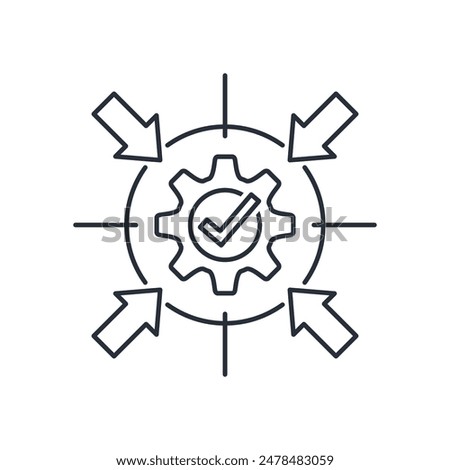 Increased efficiency. Connections, integrations, merging of individual parts into a single system. Vector linear icon isolated on white background.