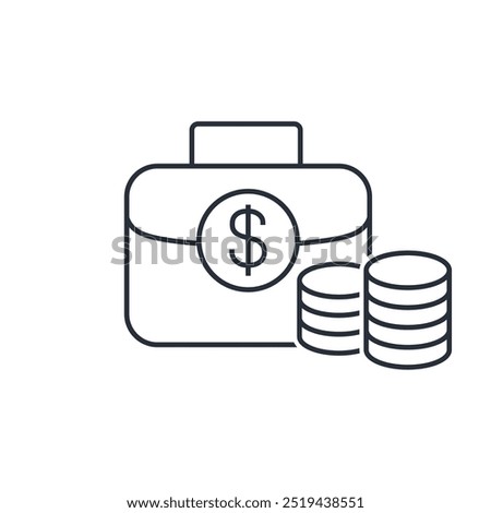 Business Briefcase. Suitcase with money. Symbol of wealth, success. Vector linear icon isolated on white background.