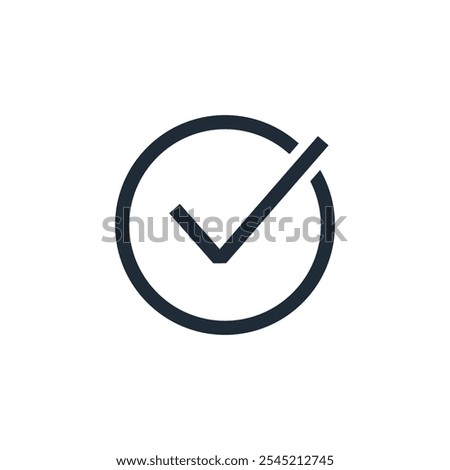 Round symbol with a check mark. Complete the task. Vector illustration icon isolated on white background.