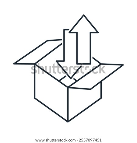 Box with arrows down, up. Storage. Vector linear icon isolated on white background.