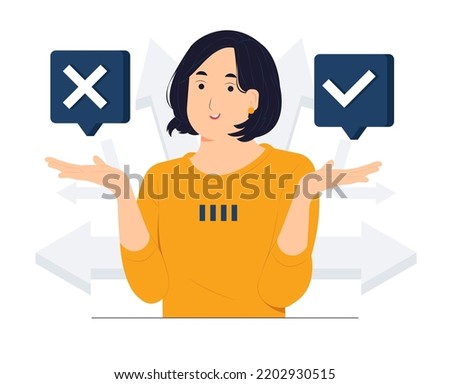 Decision between right or left, yes or no, Business decisions, ethical dilemma, choose, choice, undecided, and feeling confused concept illustration