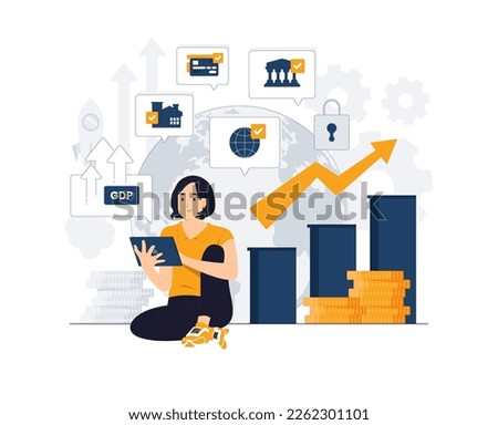 GDP gross domestic product per capita, ascending economical statistics data arrow. National earning profit measurement and index integrating concept illustration