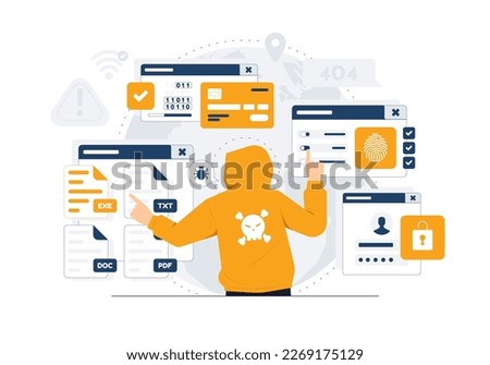 Hacker doing phishing and cyber criminal breaking security and stealing information data concept illustration