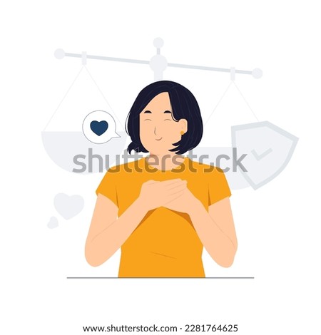 Honesty girl with grateful gesture tell truth concept illustration Foto stock © 