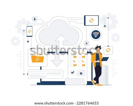 Cloud computing Big data source center, online storage, hosting, network system, server room concept illustration