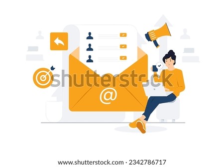 Subscribe to newsletter, Email campaign, online marketing and business. Open envelope with sending letter on laptop Sign up to mailing list concept Illustration