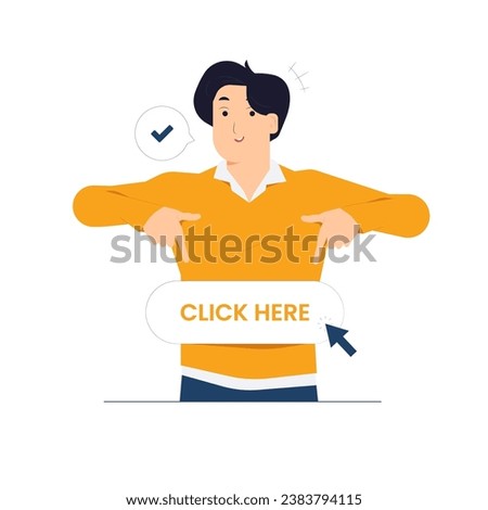 Man pointing index fingers below down place for commercial idea with happy expression, showing advices to use this copy space concept illustration