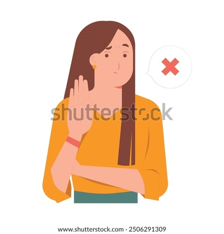 Annoyed woman no stop gesture deny disagree not interested rejection expression concept illustration