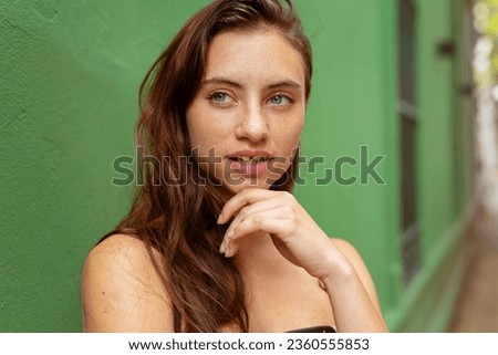 Similar – Image, Stock Photo Alternative model portrait against yellow wall