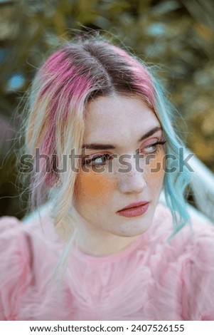 Similar – Image, Stock Photo Alternative model portrait against yellow wall