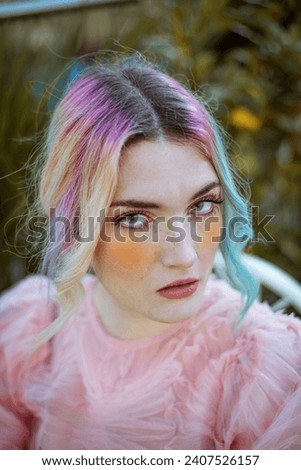 Similar – Image, Stock Photo Alternative model portrait against yellow wall