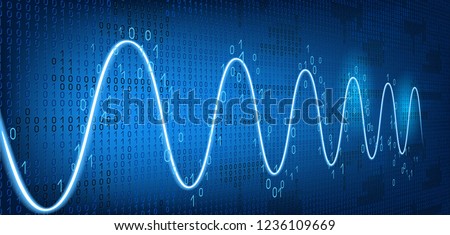 Schedule tracking of processor status, disk monitoring, CPU indicator or RAM on binary code background. Graph harmonic damped oscillations. ストックフォト © 