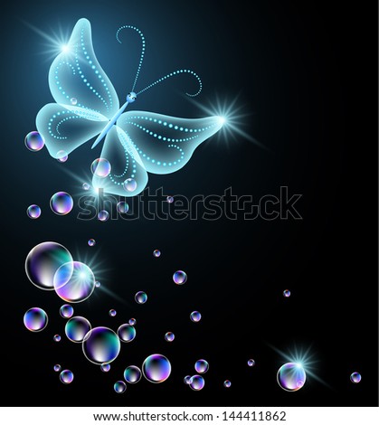 Transparent butterfly, star and bubbles.  Raster version of vector.