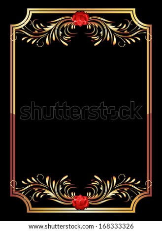 Background with golden ornament and red rose.