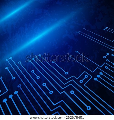 Drawing modern electronic circuit on blue background