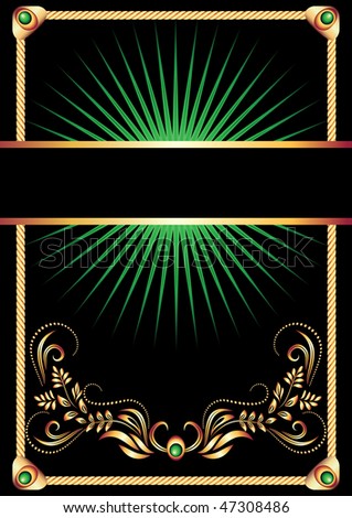 Background with ornament and golden ribbon. Raster version of vector.