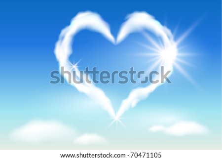 Cloud heart  in  the sky, and sunlight. Raster version of vector.