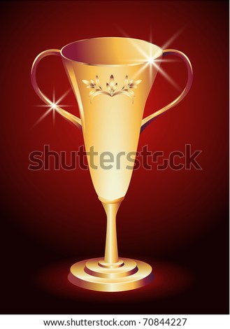 Golden trophy cup with ornament. Raster version of vector.
