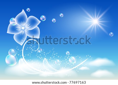 Glowing background with transparent flower. Raster version of vector.