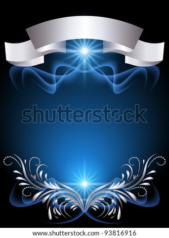 Background with glowing star and silver ornament. Raster version of vector.