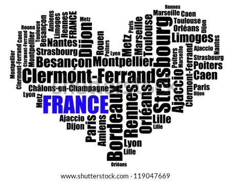 Largest cities or towns of France info-text graphics composed in love sign shape concept.