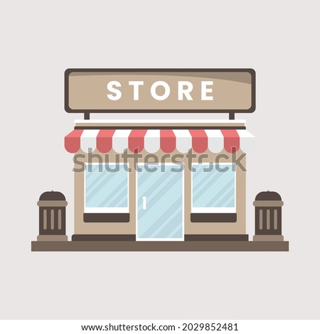 Flat design store front with name place for business, offline store and online shop. Vector Illustration for grocery store, supermarket and official store.