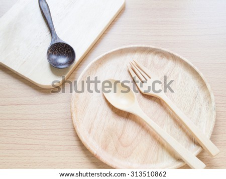 Wooden dish and spoon, Concept for kitchen utensil decoration, Filter process