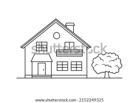 House outline icon. Vector illustration of villa and tree.