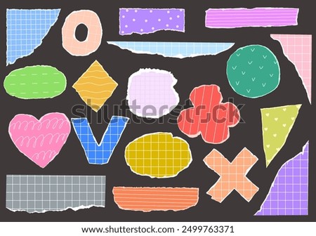 Set with torn paper of notebook with pattern. Vector illustration