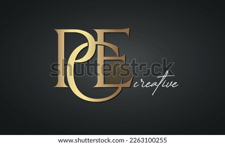 luxury letters PCE golden logo icon  premium monogram, creative royal logo design