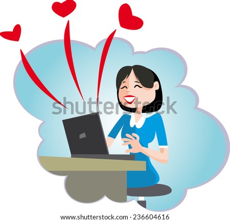 cartoon girl communicates with a laptop