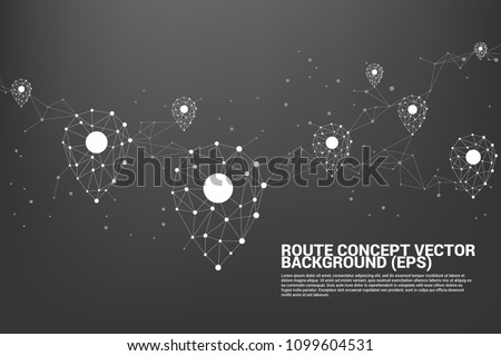 Vector Travel Network Pin mark polygon dot connected line: concept of travel route, location, journey