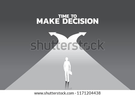 silhouette of businessman with briefcase step forward to crossroad. Concept of time to make decision in business direction