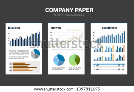 Vector Company document paper with multiple graph. Business Corporate mock up face sheet paper.