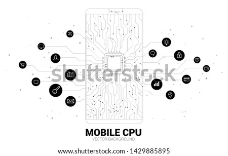 Vector CPU dot connect line circuit board style mobile phone icon. Concept for mobile phone technology and data network.