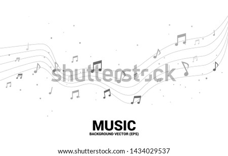 Vector music melody note dancing flow . Concept background for song and concert theme.