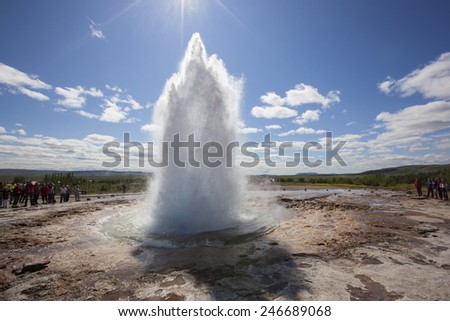 Big geyser Iceland sunny summer day