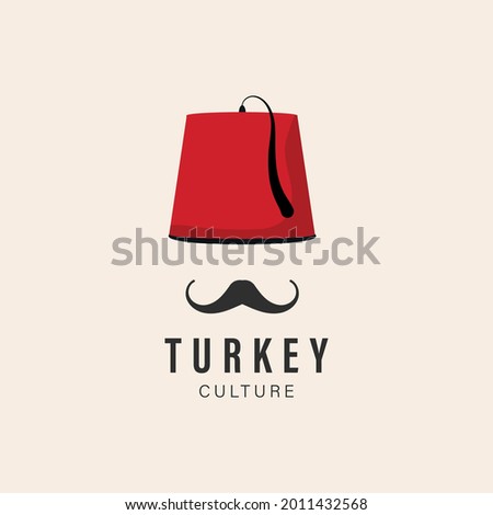 Red turkish or turkey culture hat fez and black mustache vector isolated symbols logo inspiration concept. vector illustration