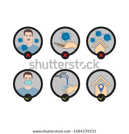 musk,hand wash and stay home icon and vector 