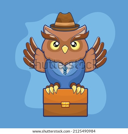 Business owl with hat holding Briefcase cartoon illustration. flat cartoon style Free Vector