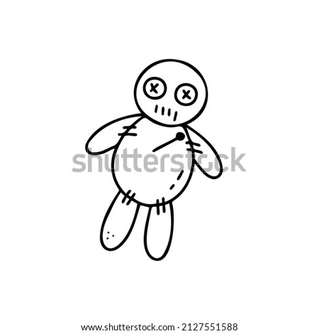 Hand drawn voodoo doll doodle style. Illustration on isolated background, halloween.