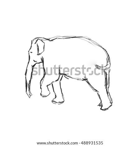 Hand Drawn Sketch Of Asian Elephant.Isolated On White Background. Stock