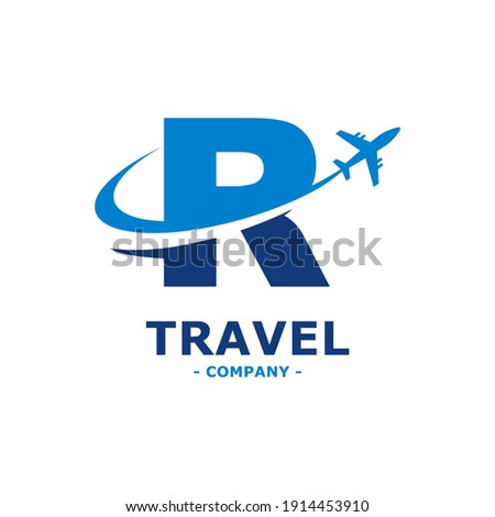 letter R with plane and airline logo vector template. Suitable for travel label, tourism, journey posters, flight company advertising, airways identity, and tech transportation Photo stock © 