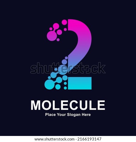 Number 2 molecule dots logo vector design. Suitable for business, initial, Medicine, science, technology, laboratory, electronics