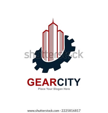 Gear city building logo vector design. Suitable for business, web, building, technology and industry