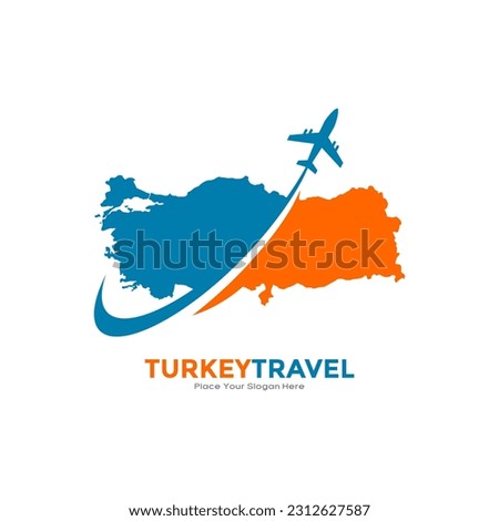 Turkey travel with plane logo vector logo design. Suitable for business, transportation, technology, vacation, and travelling