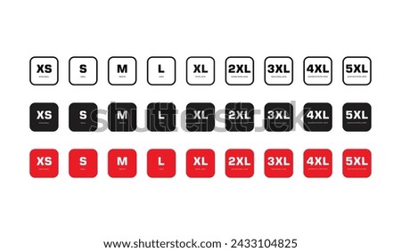 Clothing label size set logo. Different size bundles icons set. 