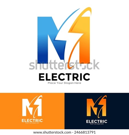 Letter M Electric Logo vector design. Suitable for initial Lightning Bolt,  corporate, technology, and poster illustration symbol