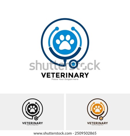 veterinary stethoscope with paw vector logo. This is suitable for veterinary, animal pet, medical and logo design illustration on white background